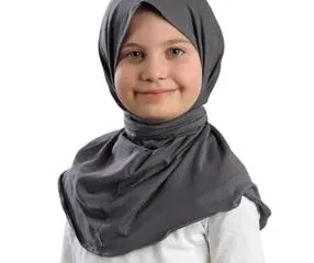 Snap Hijab Girls-Plain Jersey Cotton - Grey Age 2-10
