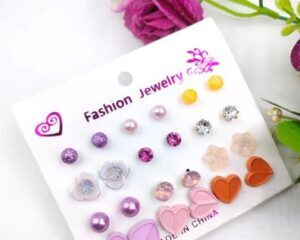 Trendy Artificial Stones Ear Studs, Pack Of 12
