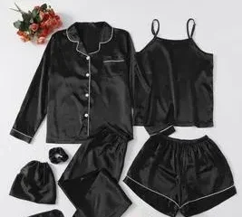 5 Pcs Women's Stitched Silk Plain Night Suit