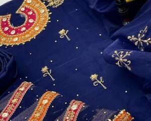 3 Pcs Women's Unstitched Fancy Organza Cut-work Embroidered Suit