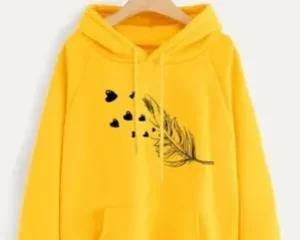 Women Fleece Hoodie Feather Heart Print