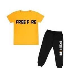 Kids Free Fire Tracksuit Yellow Black 2Pcs Summer