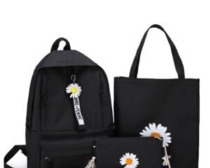 Black Daisy Print Backpack Set of 4 Nylon