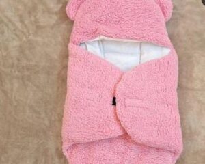 Pink Bear Ears Baby Swaddle Blanket Soft Polyester