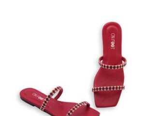 Red Rhinestone Women's Rexine Slides