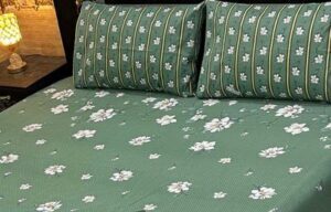 Green Floral Cotton Bedsheet Set for Double Bed