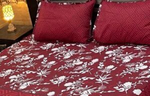 Red 2-Sided Frill Cotton Bedsheet Set for Double Bed